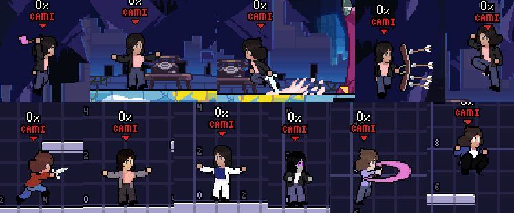 Eleven cropped frames of Chillin in Rivals of Aether on a Spamton map